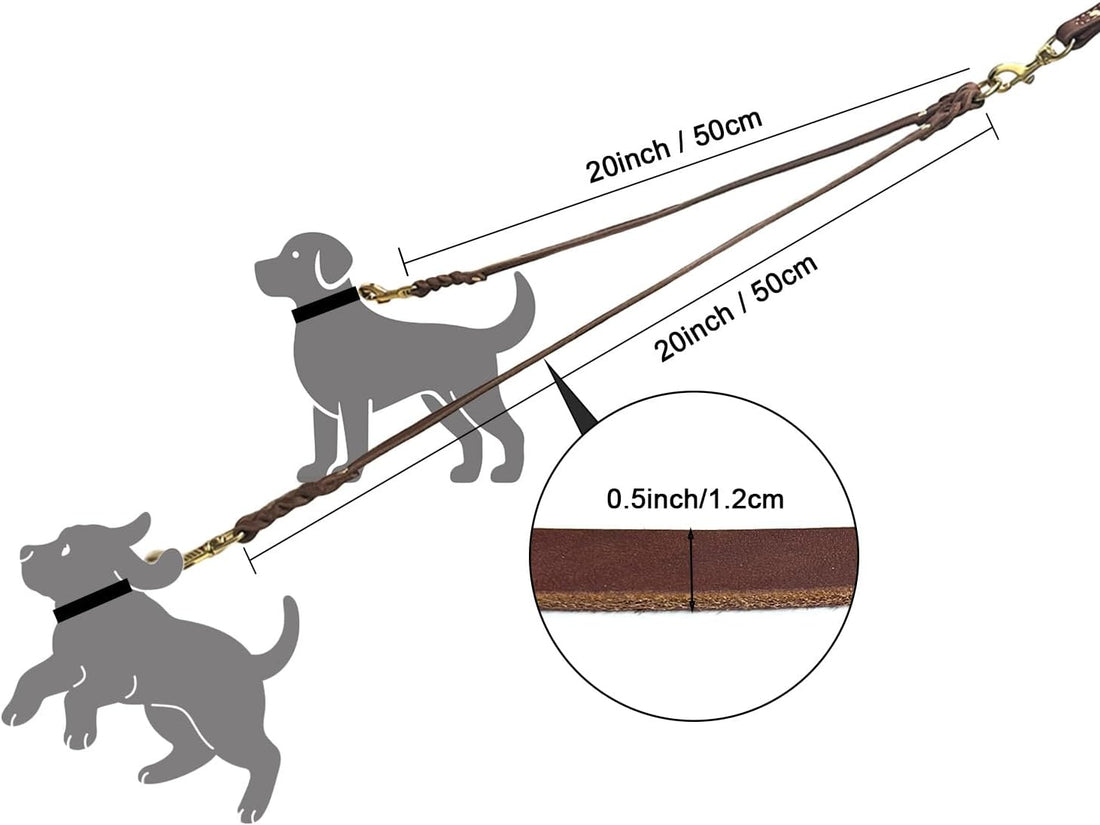 Guiding Star Leather Double Dog Leash for Two Dogs