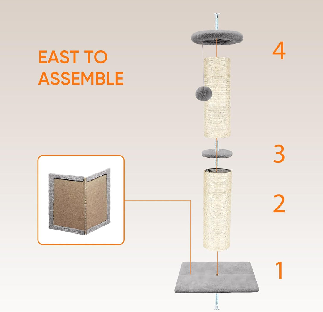 PAWSCRAT 32" Tall Cat Scratching Post, 5-Inch Diameter, Sisal
