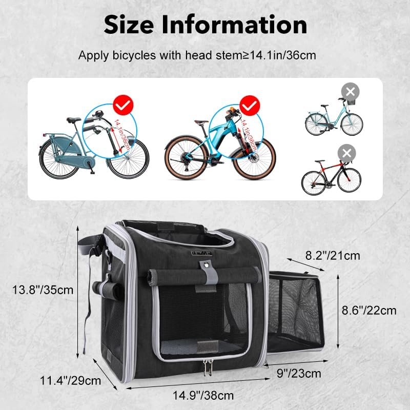 Expandable Dog Bike Basket Carrier, Foldable Pet Bicycle Backpack