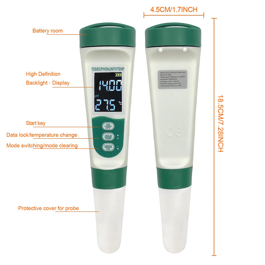 5-in-1 Water Quality Tester: Salinity, pH, TDS
