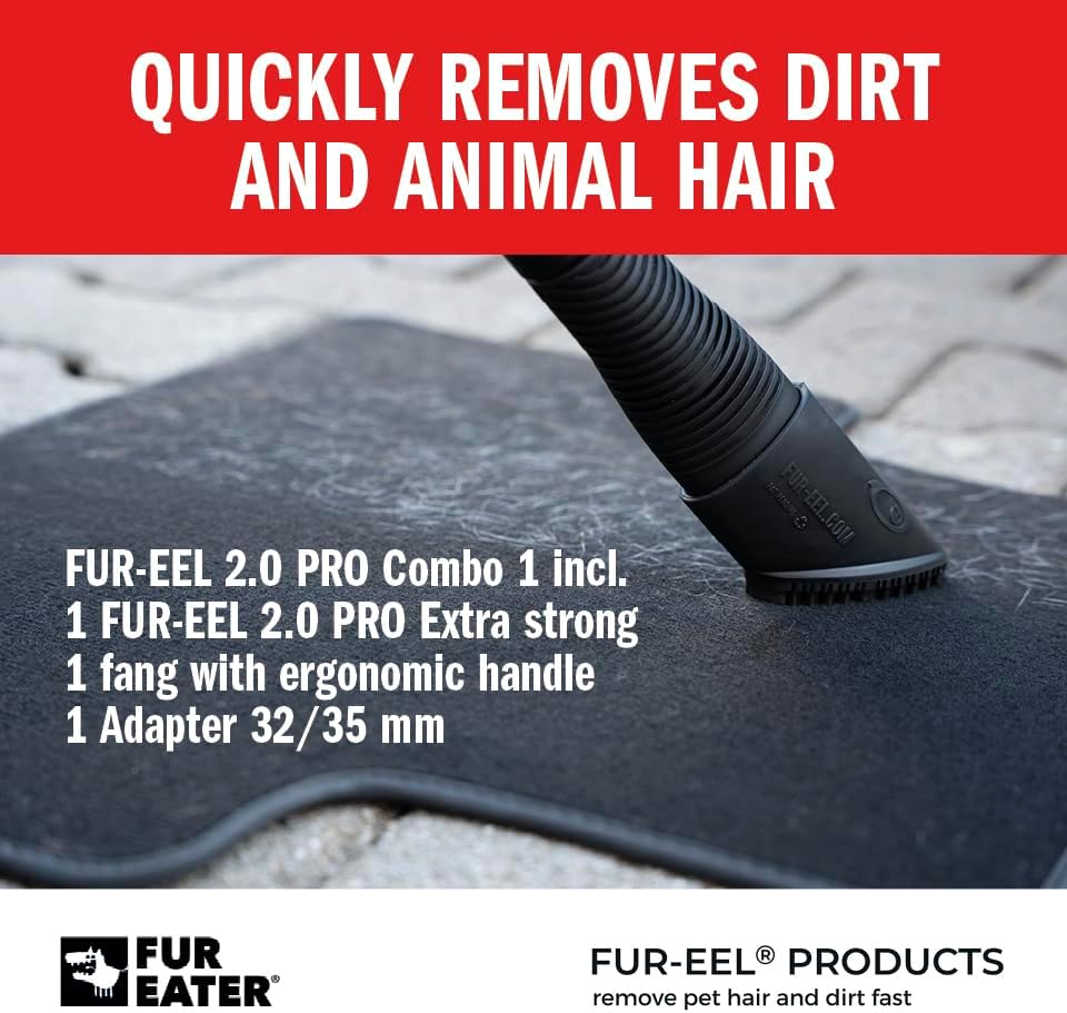 FUR-EEL PRO 2.0 Pet Hair Vacuum Attachment, Rubber Pet Hair Remover