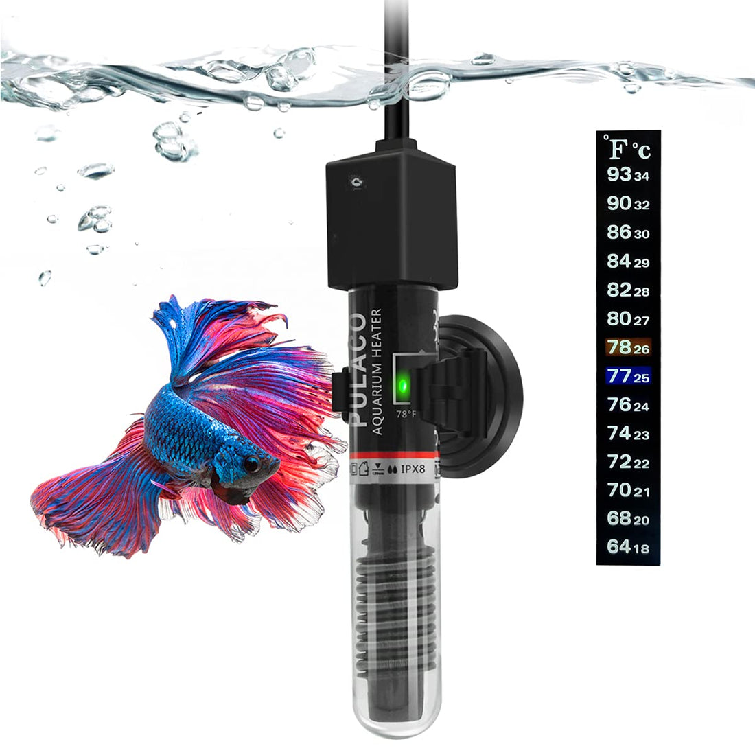 PULACO 25Watt Mini Aquarium Heater, Submersible Betta Heater