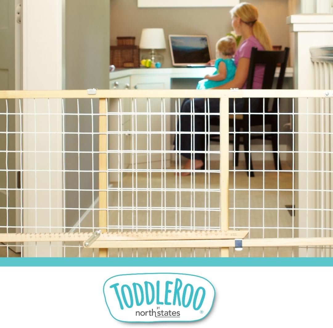 Toddleroo by North States - Extra-Wide Wire Mesh Wooden Baby Gate
