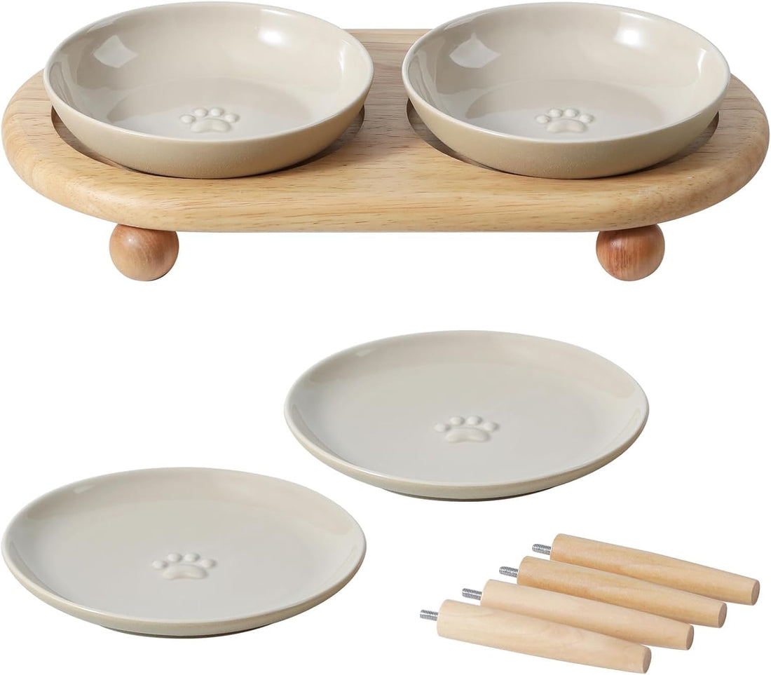 Havniva Cat Bowls Elevated 5.6” Ceramic Cat Bowl with Stand Whisker