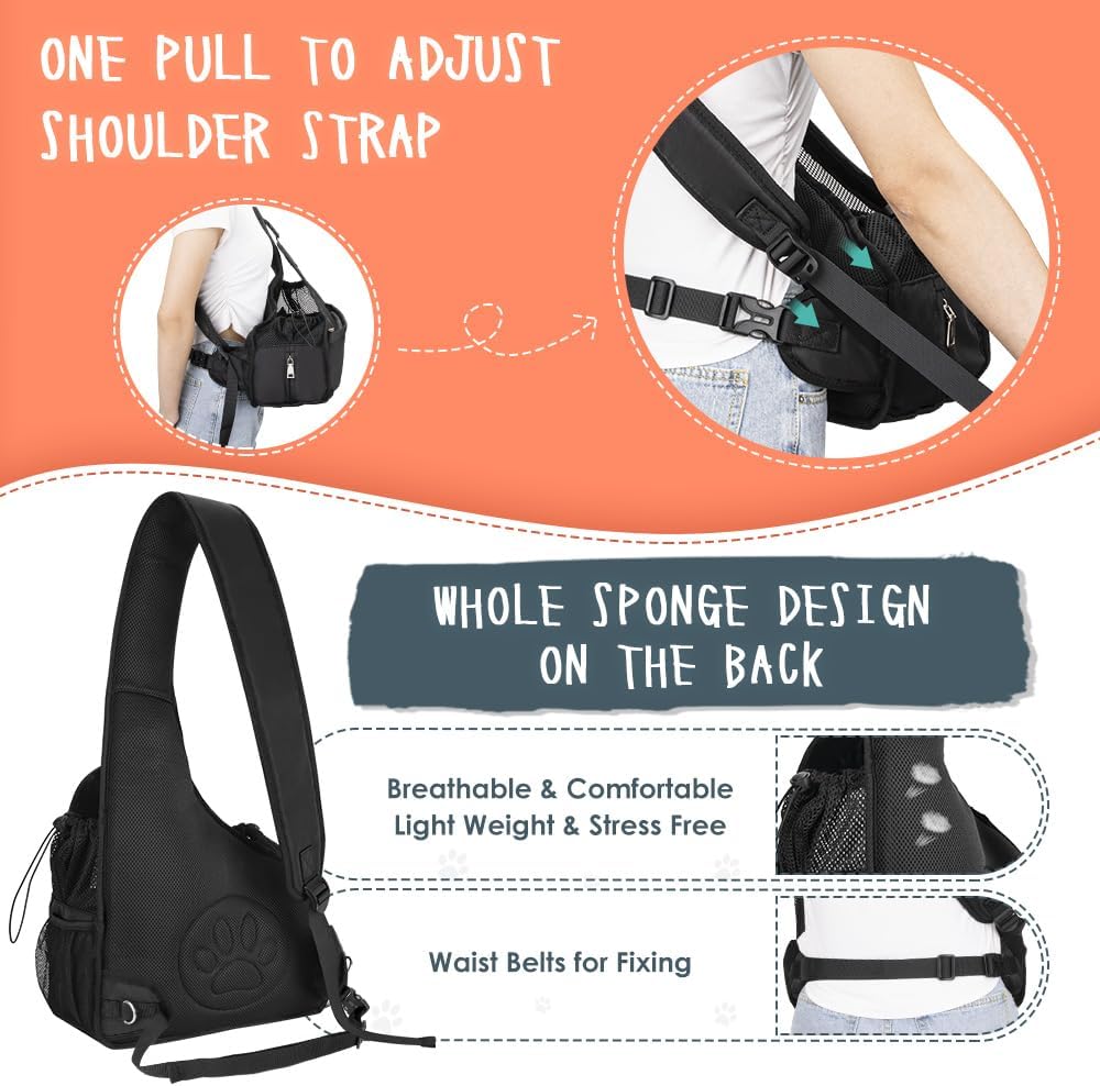 SlowTon Dog Sling Carrier, Hands Free Hard Bottom for Small Dogs up