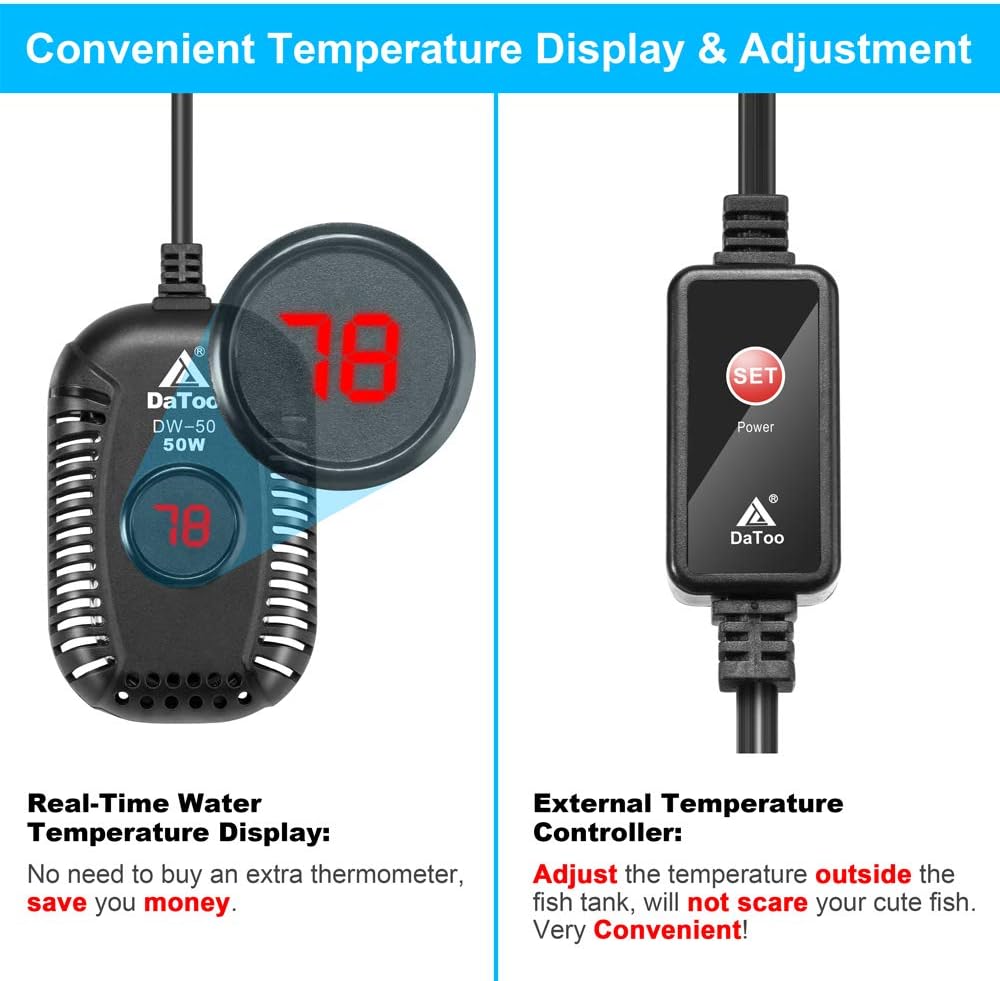 DaToo Small Aquarium Heater 50W Mini Fish Tank Heater 50 Watt