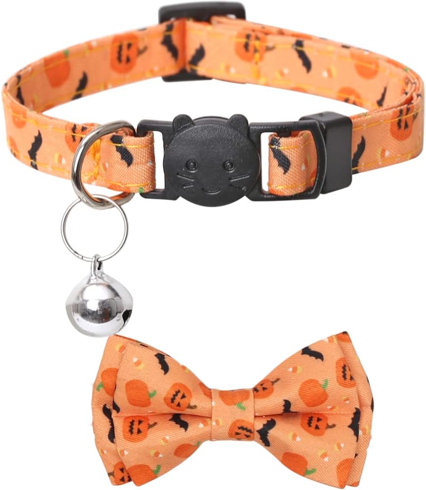 Halloween Cat Collar Breakaway with Cute Bow Tie and Bell for Kitty