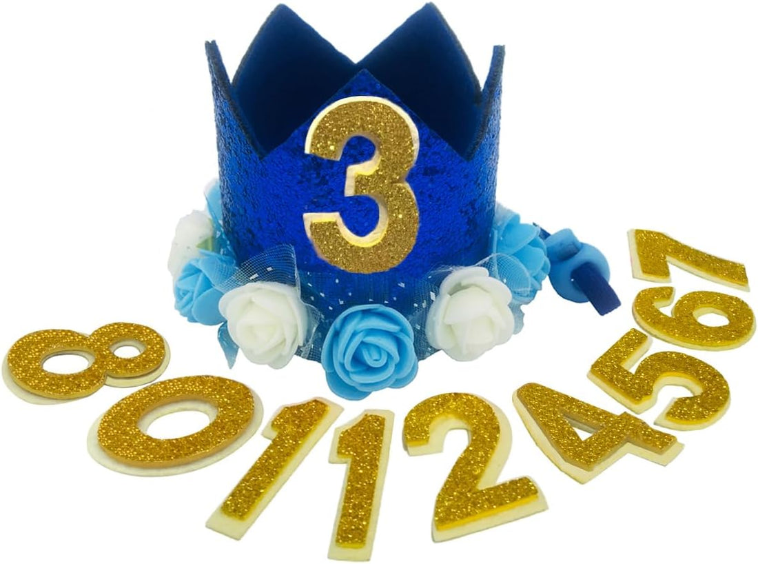 Dog Birthday Hat, Adjustable Gold Crown Hat with Numbers