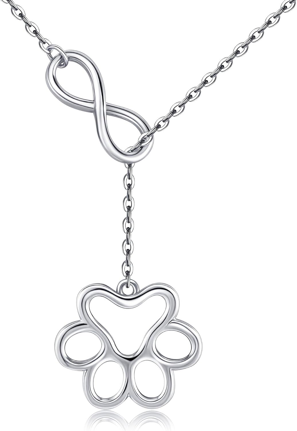 ONEFINITY Paw Print Necklace 925 Sterling Silver Cat Dog Paw Pendant