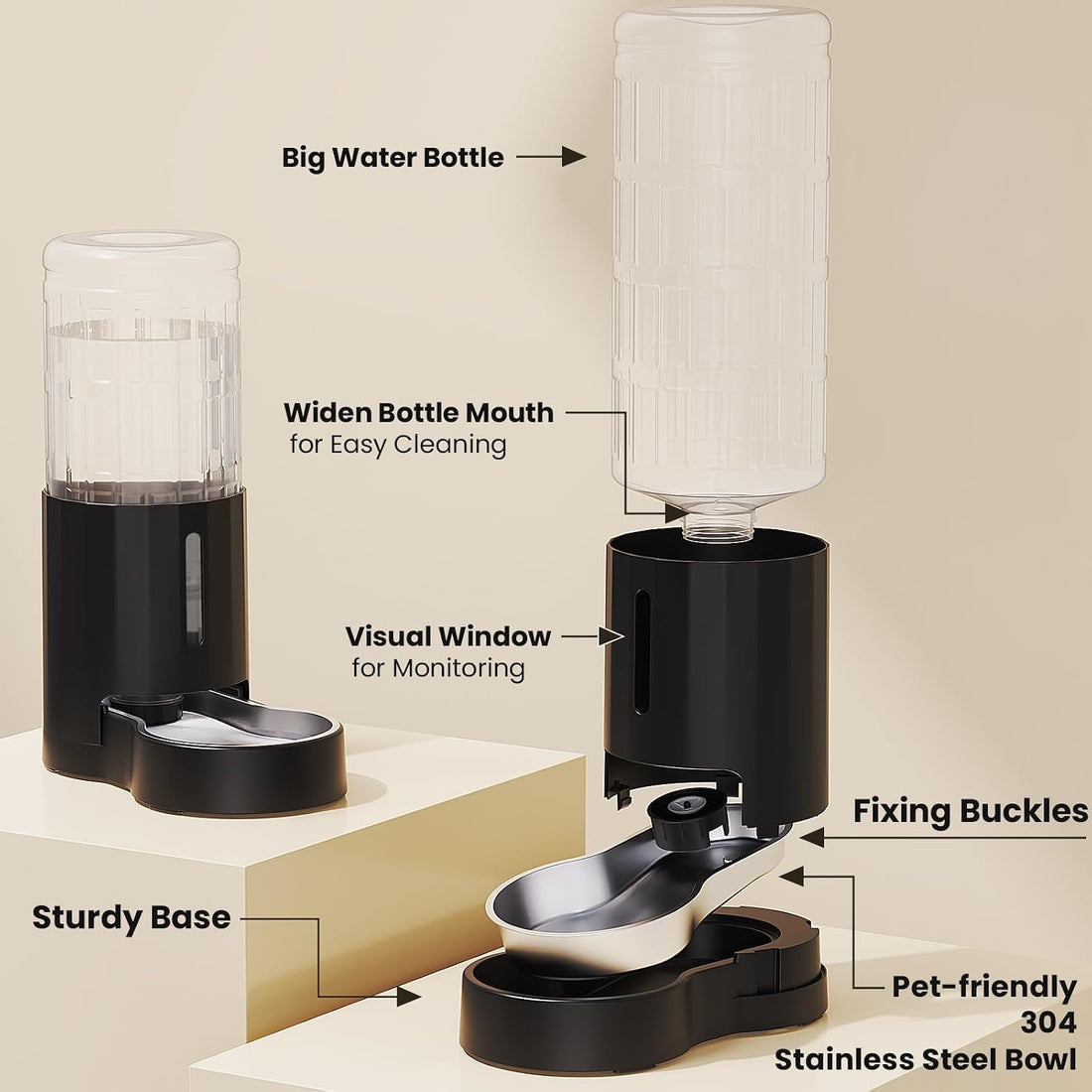 CZPET Dog Water Dispenser, Widen Mouth Gravity Refilling