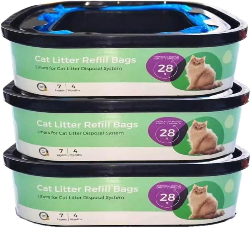 3 Pack Heavy-Duty Cat Litter Refill Bags Cartridges Compatible