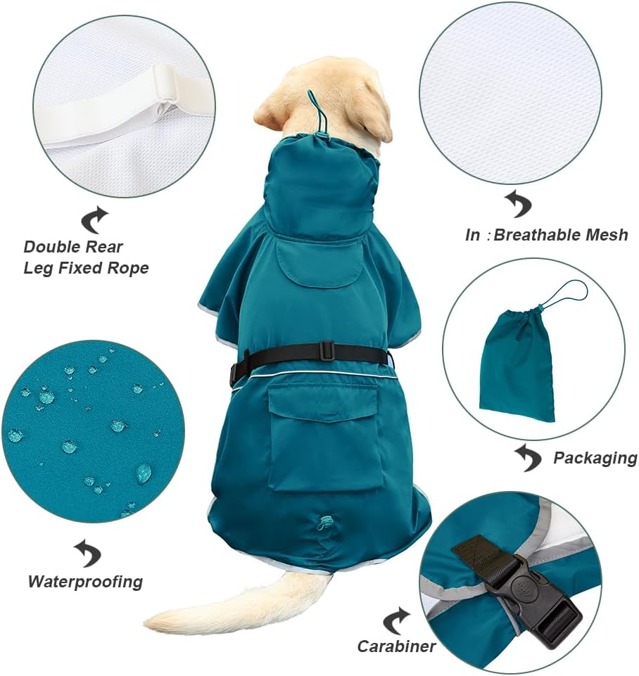 Dog Raincoat Waterproof Adjustable Rain Jacket Small Dogs Blue,L