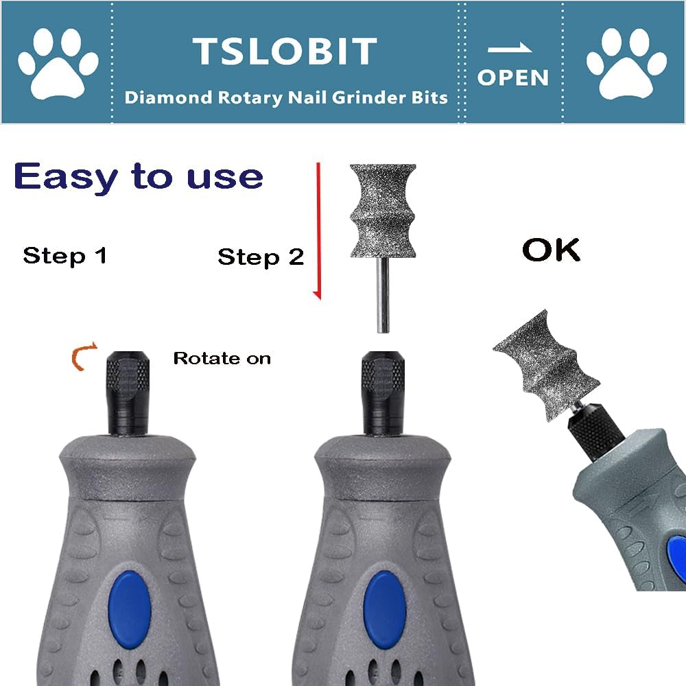 TSLOBIT Diamond Dog Nail Grinder Bits Attachment,1/8'' Pet Nail