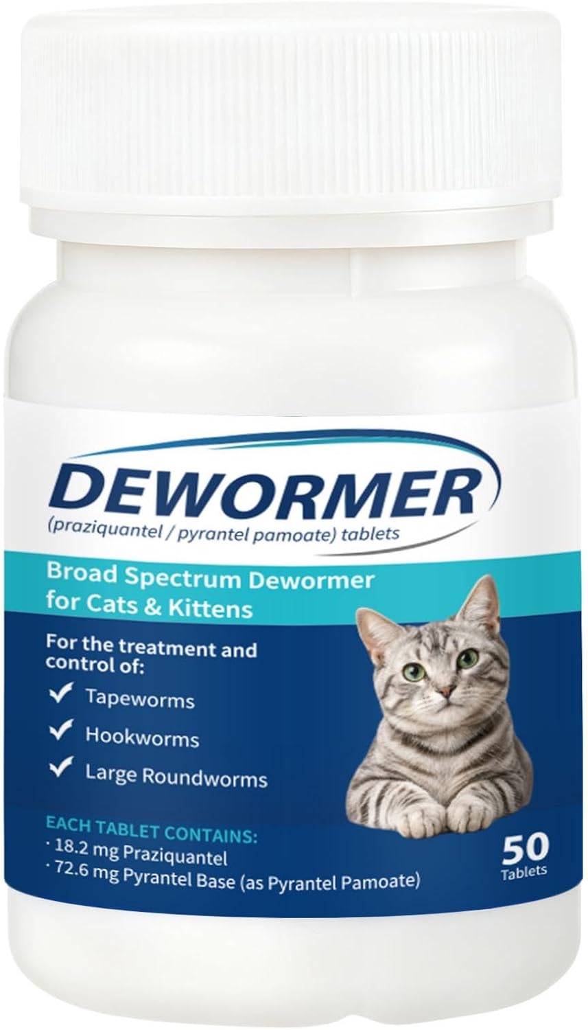 Cats and Kittens Broad-Spectrum Dewormer, 50 Tablets, for Tapeworms