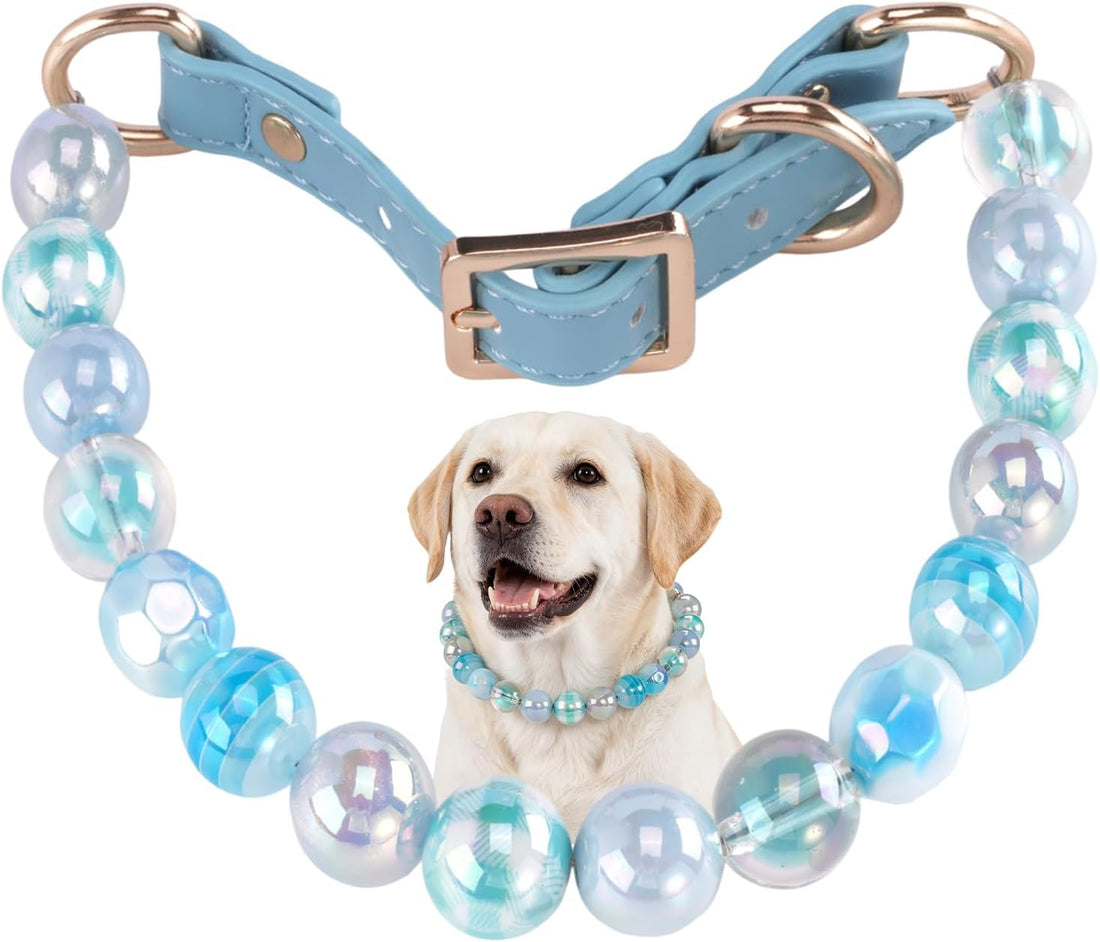16mm Glitter Dog Beaded Necklace, Adjustable Leather Buckle (Pink, S)