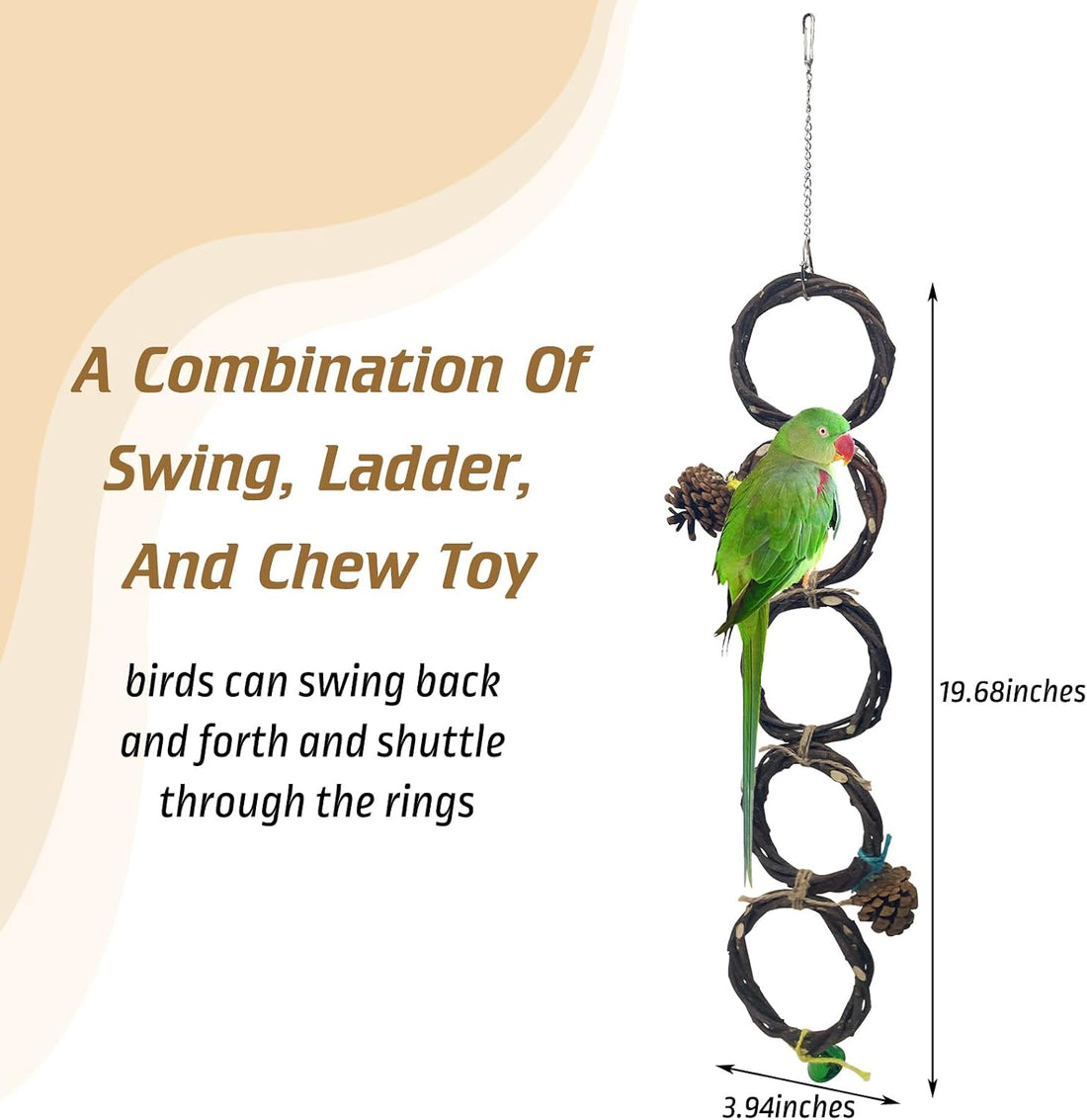 BNOSDM Bird Swing Rings Toy Wood Parrot Perches Natural Climbing