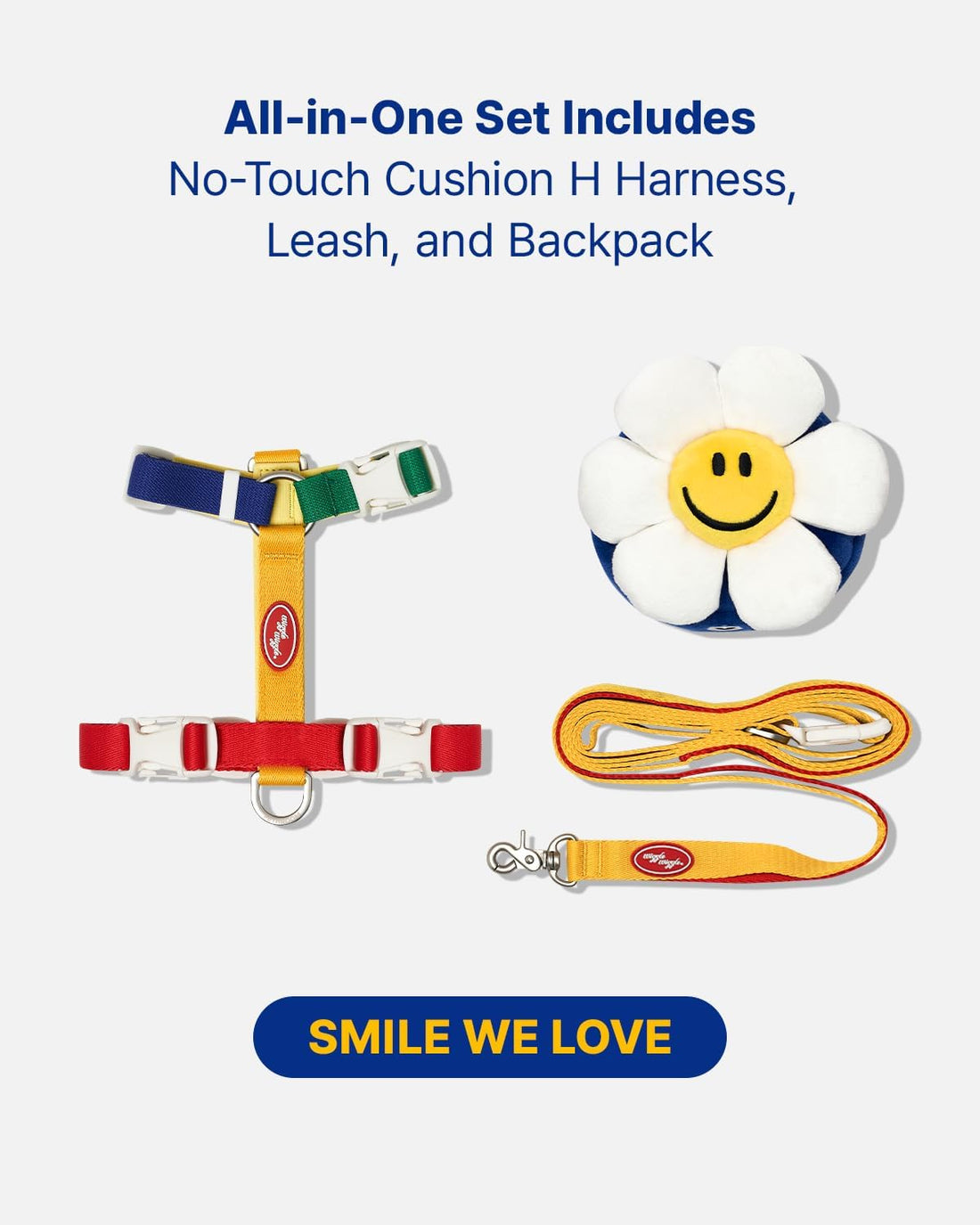 PETHROOM × Wiggle Wiggle Smile We Love Dog Backpack Harness with Leash