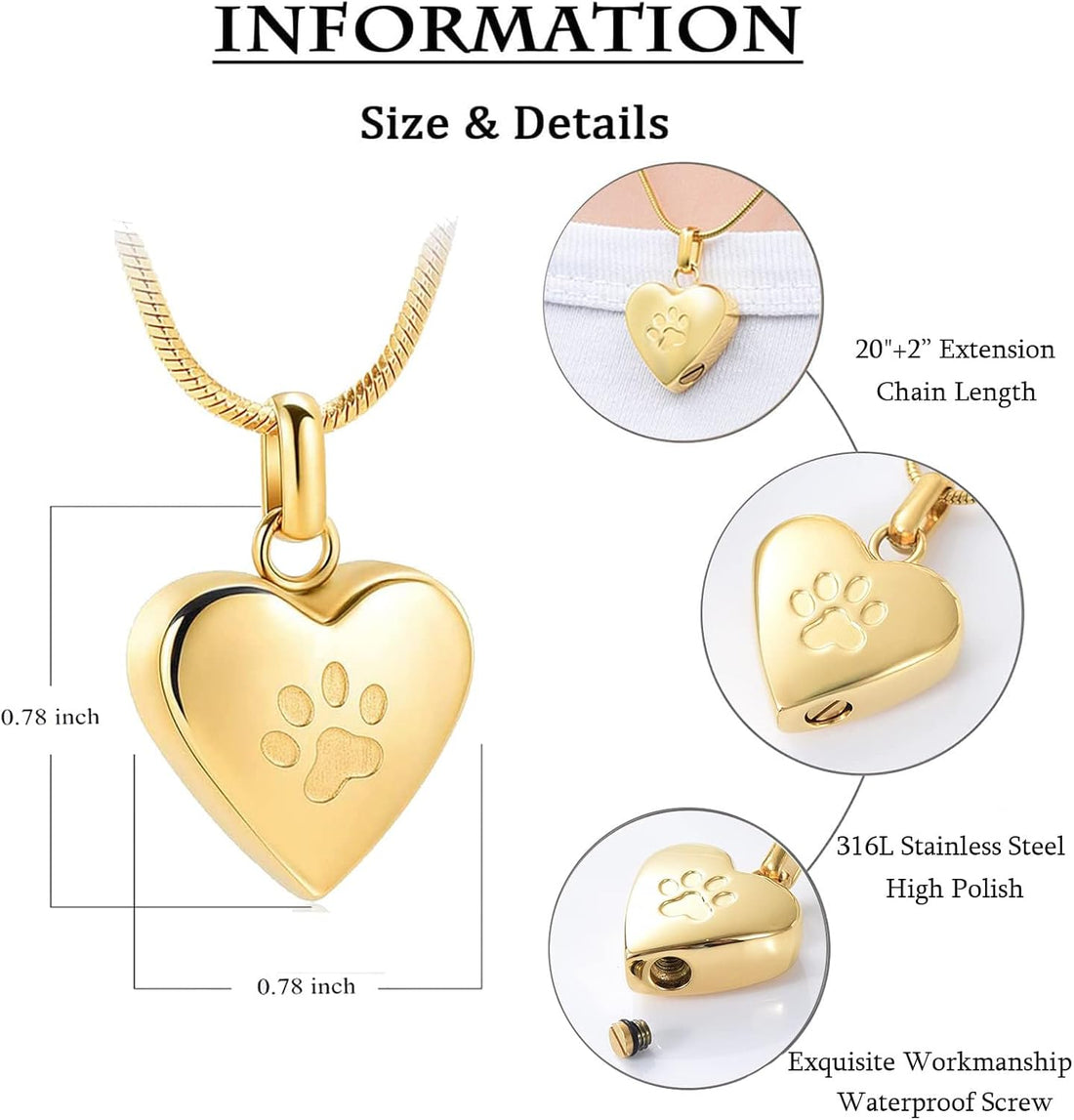 zeqingjw Pet Cremation Jewelry for Ashes Pendant Paw Print Pet Heart