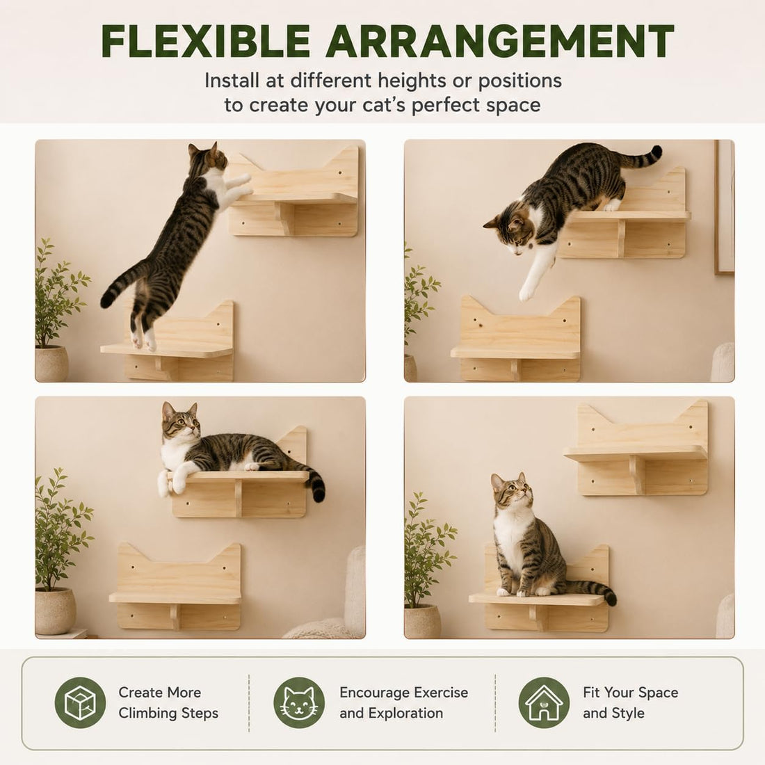 Cat Wall Shelves, 2-Piece Cat Wall Step for Large Cats