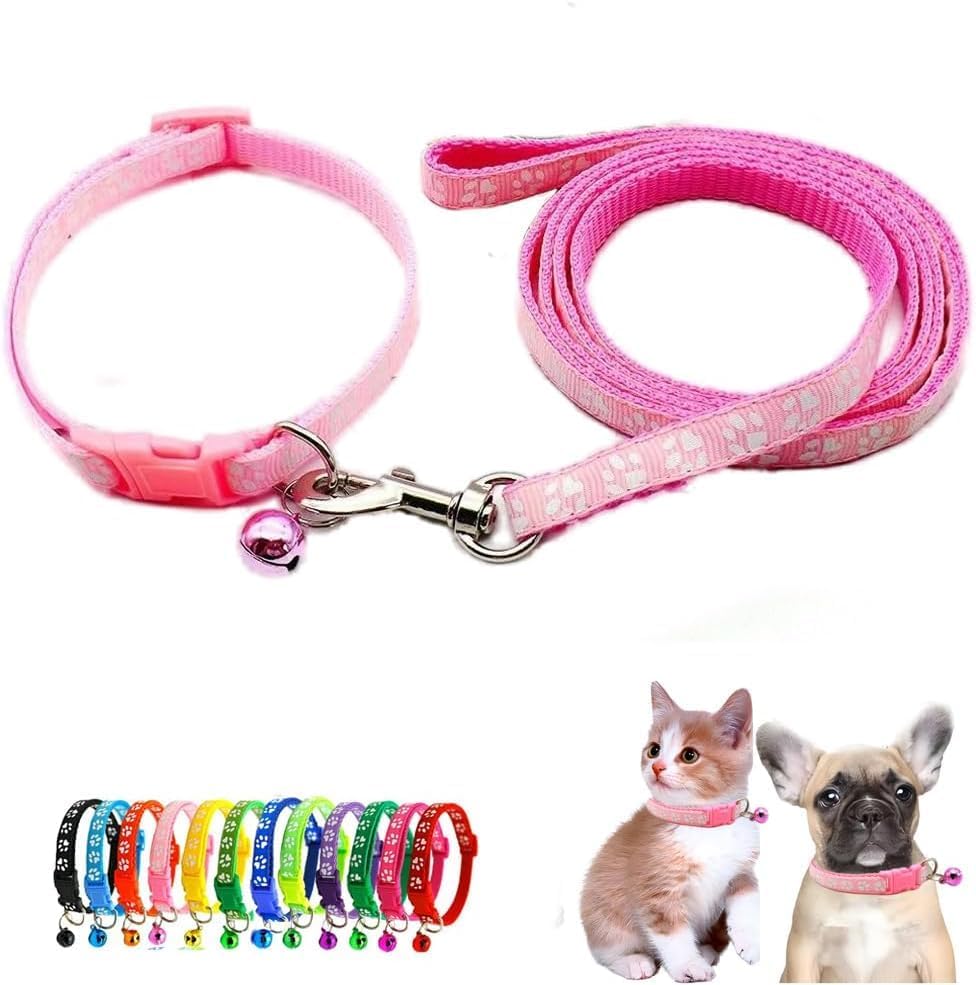 Paw Print Dog Collar Leash Set