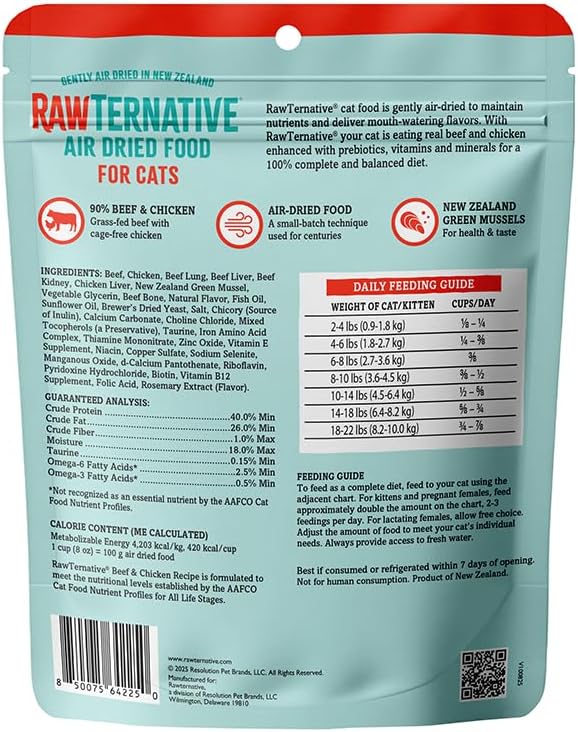 RawTernative Air‑Dried Cat Food, Beef & Chicken Recipe, 5 oz