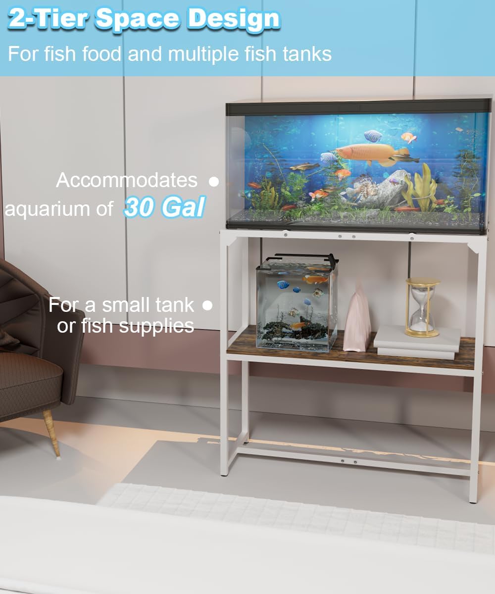 Mondazie 20-30 Gallon Fish Tank Stand, 30" L x 12" W x 32.2" H, White