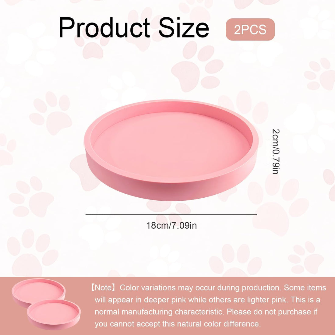 Pet Food Mat, 2 Pack 7" x 7" Non-Slip Pink Silicone Feeding Mats