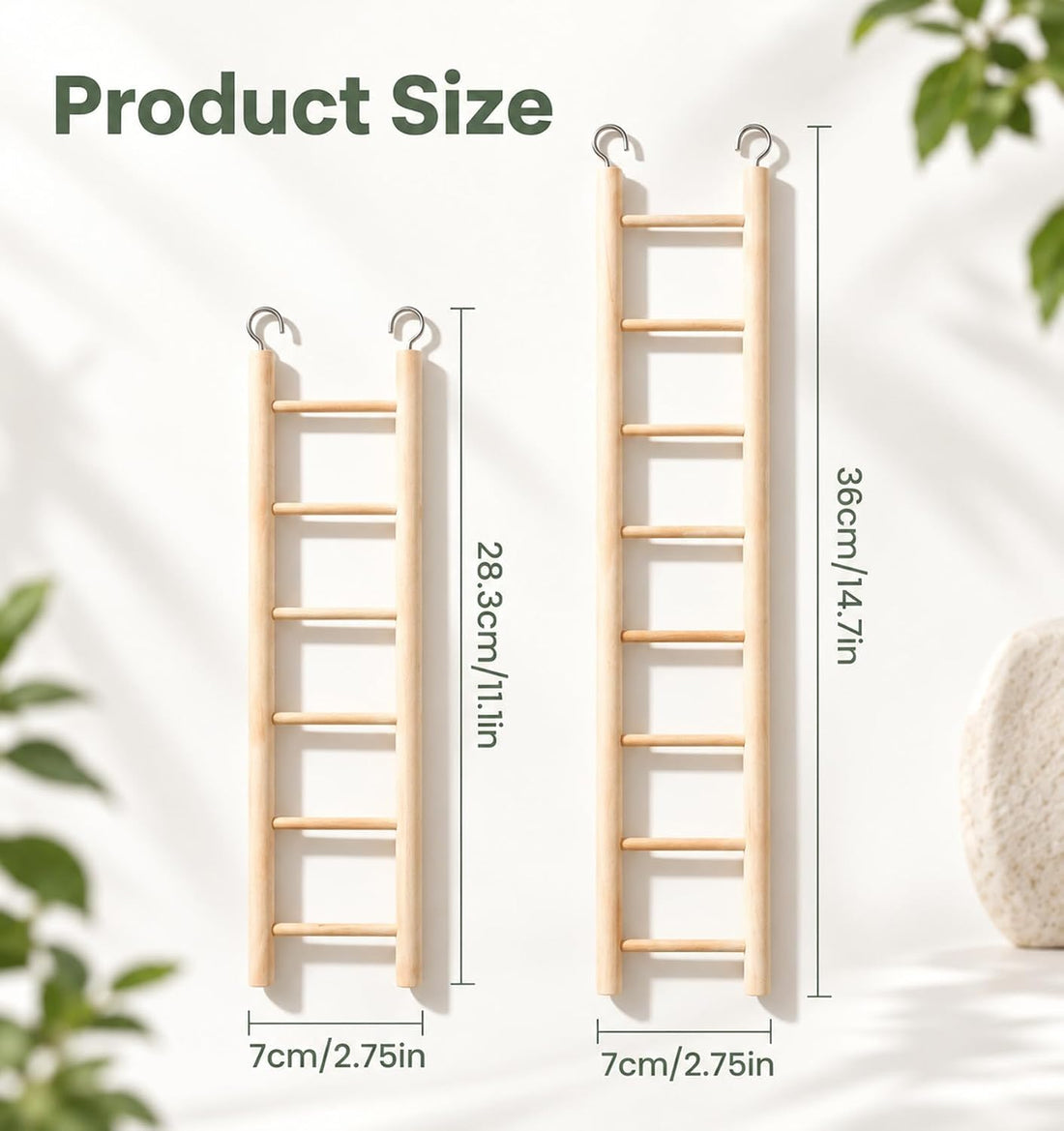 2 Pack Bird Ladder, Wooden Bird Ladder for Cage for Parakeets Parrots