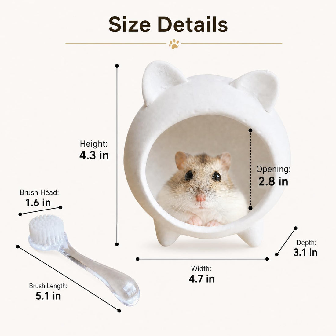 Hamster Nail Trimming House, Ceramic Hideout, White