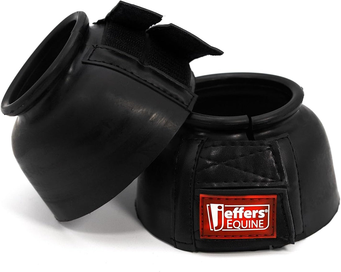 Jeffers Horse Rubber Bell Boots with Double Fastener, Black