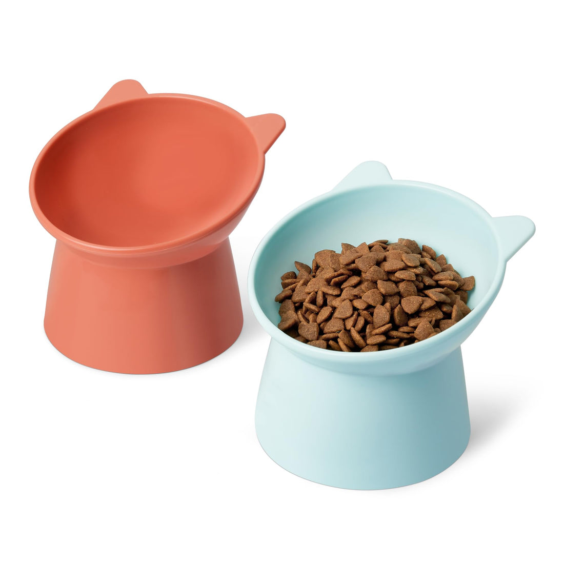 Raised Cat Feeding Bowls, Cat Ear Shape, Tilted Design