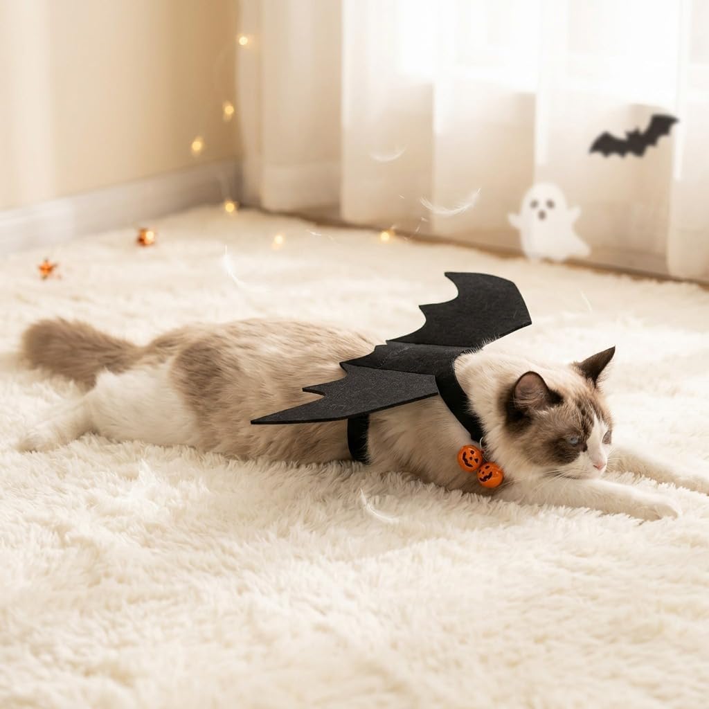 Halloween Cat Bat Wings Costume with Bells for Photos & Parties