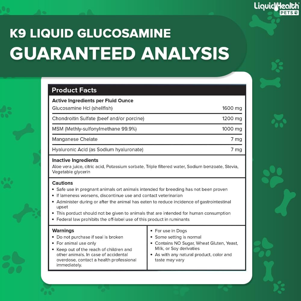 LIQUIDHEALTH Pets K9 Liquid Glucosamine for Dogs, Puppies