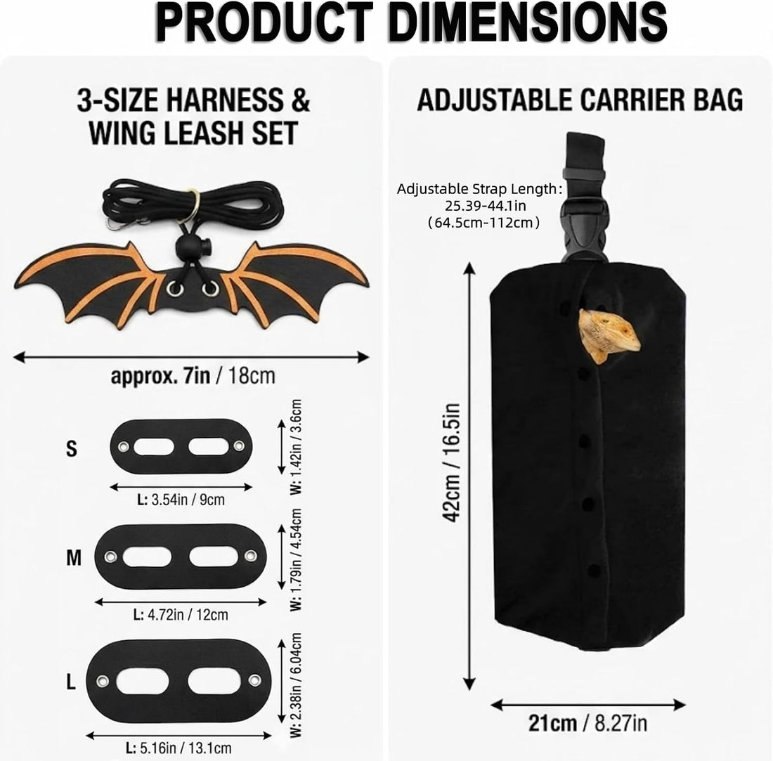 Bearded Dragon Carrier Sling & Bat Wing Leash Harness Set