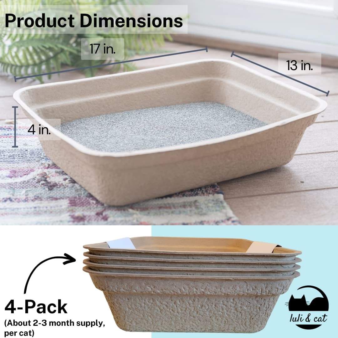 Luli & Cat Disposable Litter Boxes for Cats | Large Sized 4-Pack