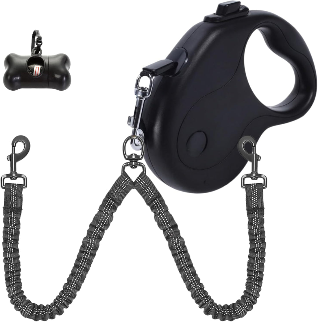 20 FT Dual Retractable Dog Leash(Up to 110 LBs Each)+Poop Bags&Holder