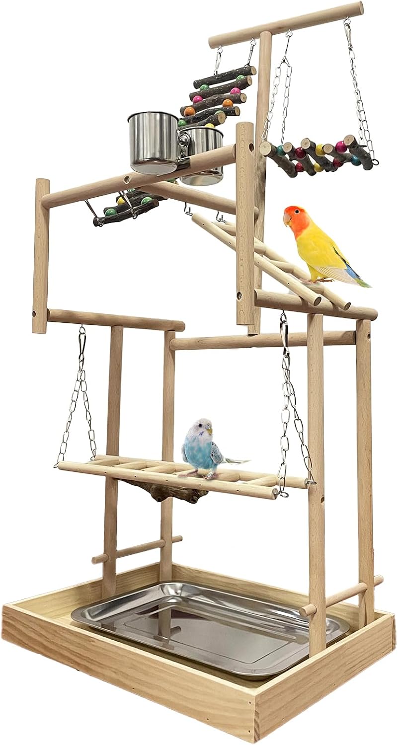 Hamiledyi 4 Layers Large Bird Playground 32" H Pet Parrot Playstand