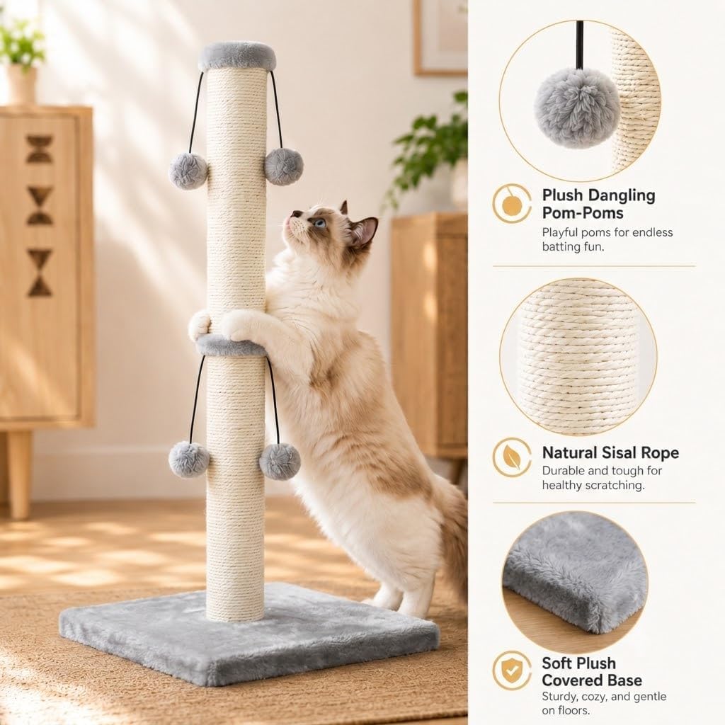 Dimaka 29'' Cat Scratching Post, Natural Sisal Rope Scratcher Post