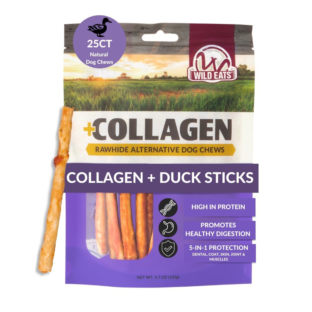 Wild Eats Real Duck Collagen Bully Sticks for Dogs Long Lasting Dog