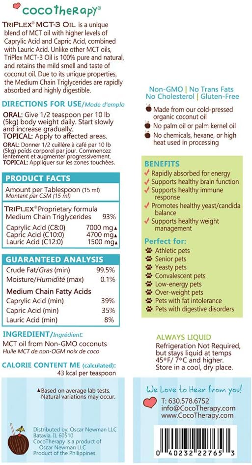 CocoTherapy Triplex MCT-3 Oil, Non-GMO, 100% Pure and Natural