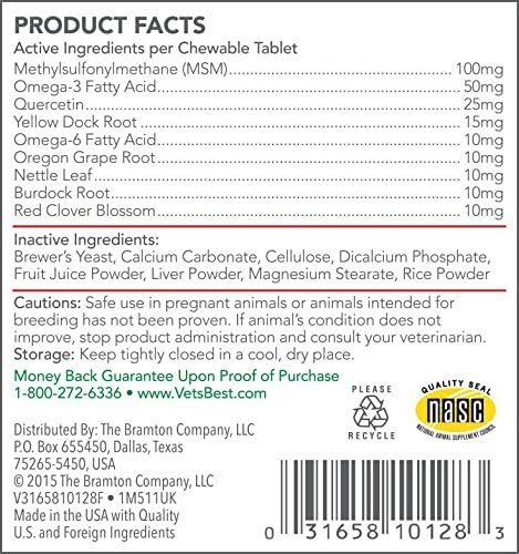 Vet's Best Healthy Coat Shed & Itch Relief Tablets for Allergies