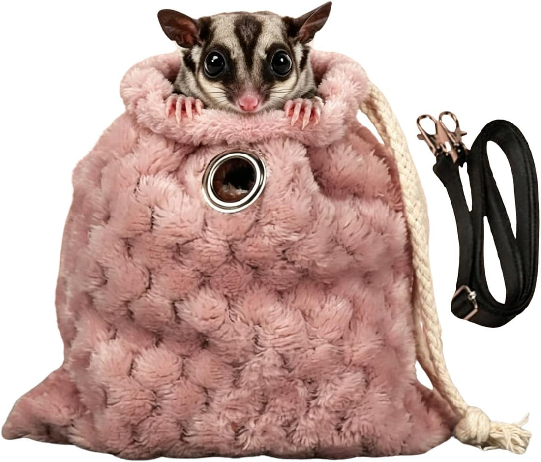 Sugar Glider Bonding Pouch Warm Travel Carrier Hamster Nest & Strap