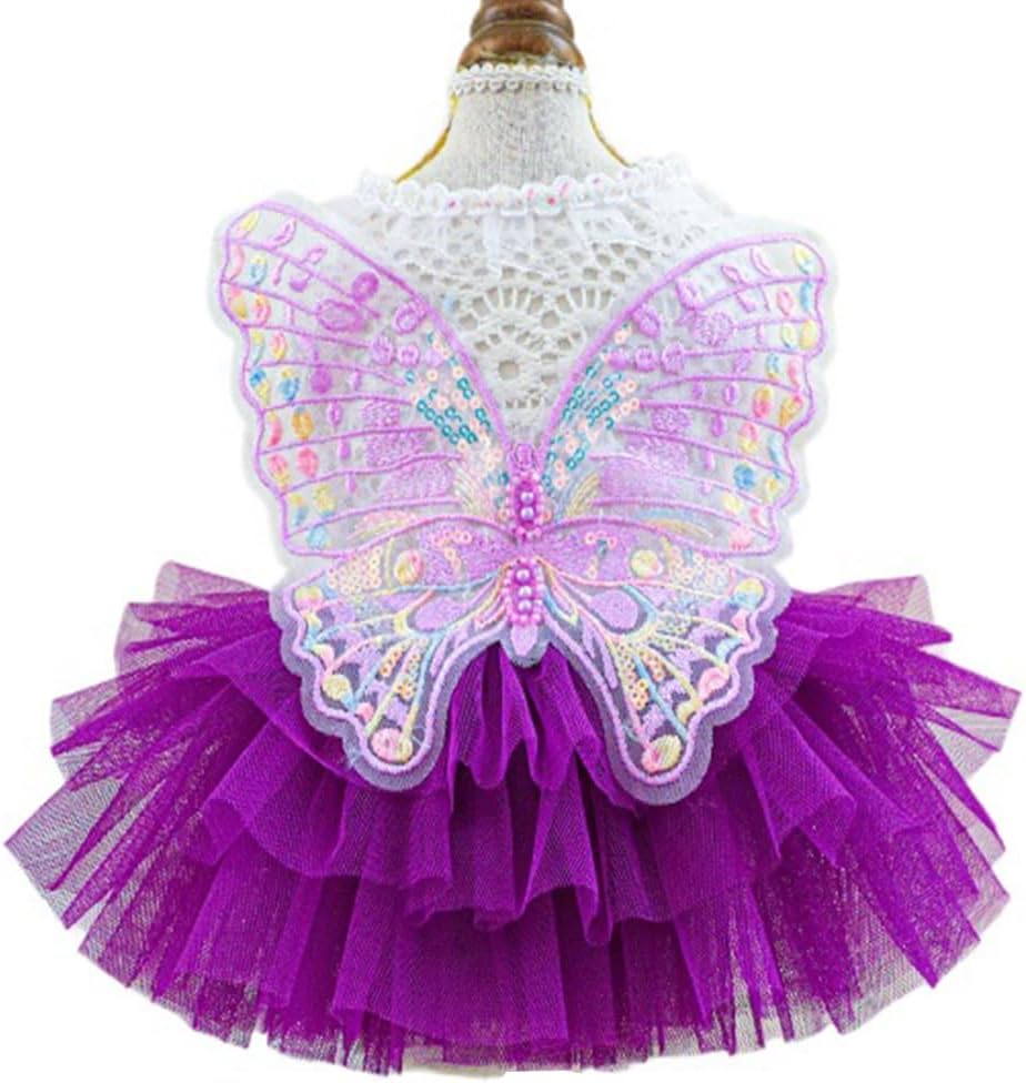 ANIAC Butterfly Dog Dress with Pink Tutu Funny Pet Clothes with Wing