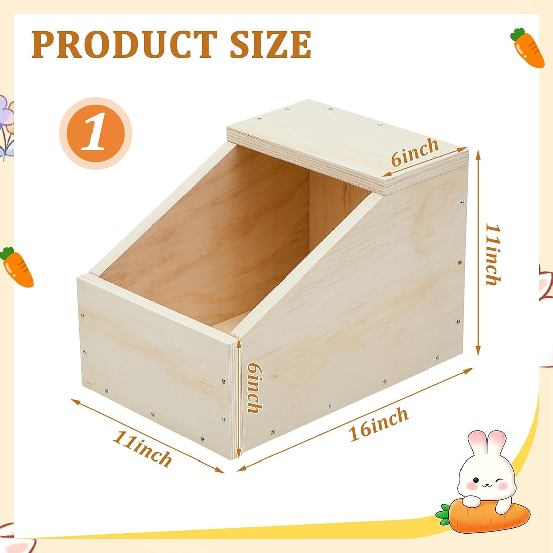 Maxcheck 1 Pack Wooden Rabbit Nesting Box, 16x11x11 Inch Hutch Hideout