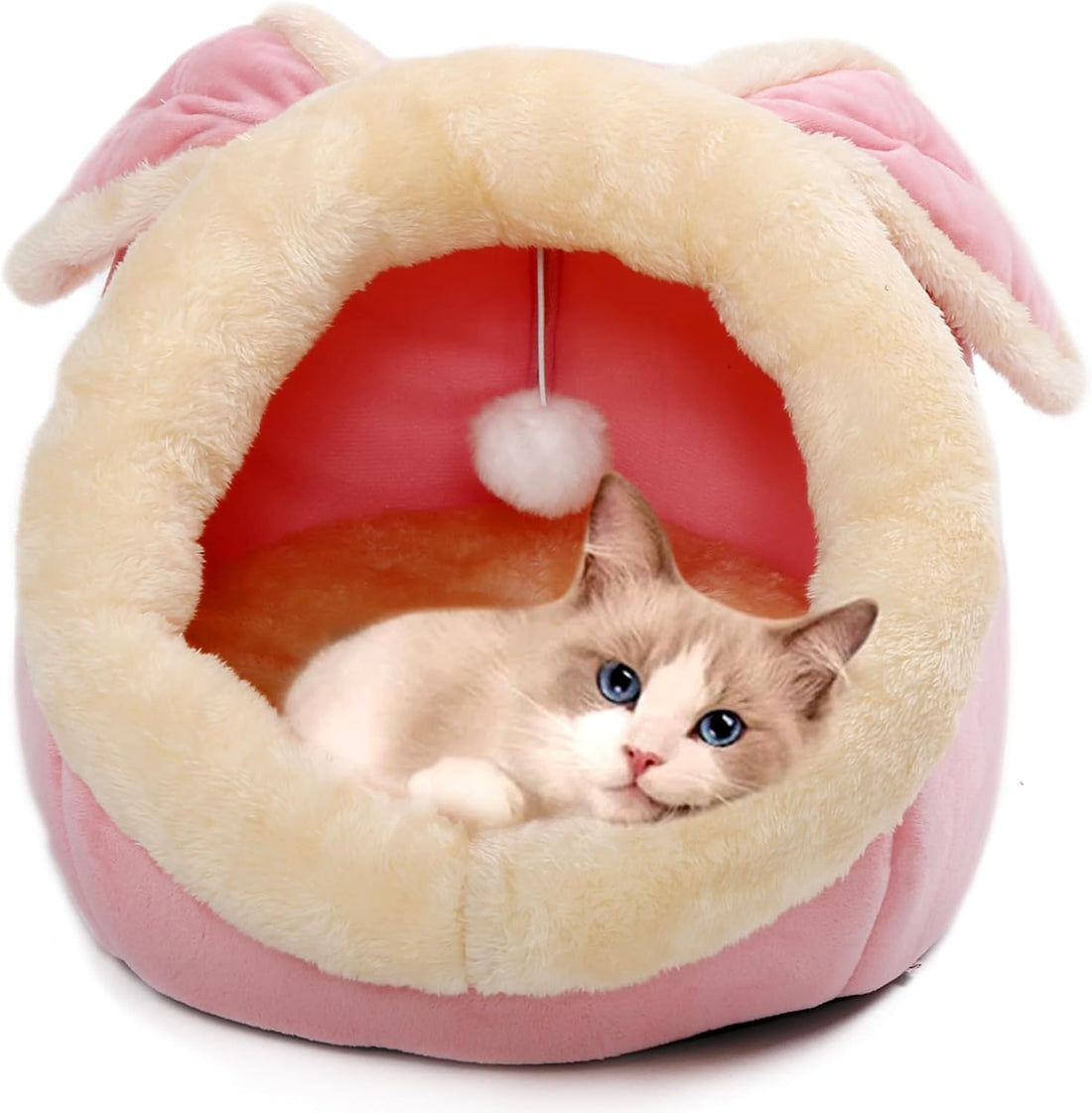 Cat Beds for Indoor Cats-Rabbit-Shaped Cat Cave Bed with Hanging