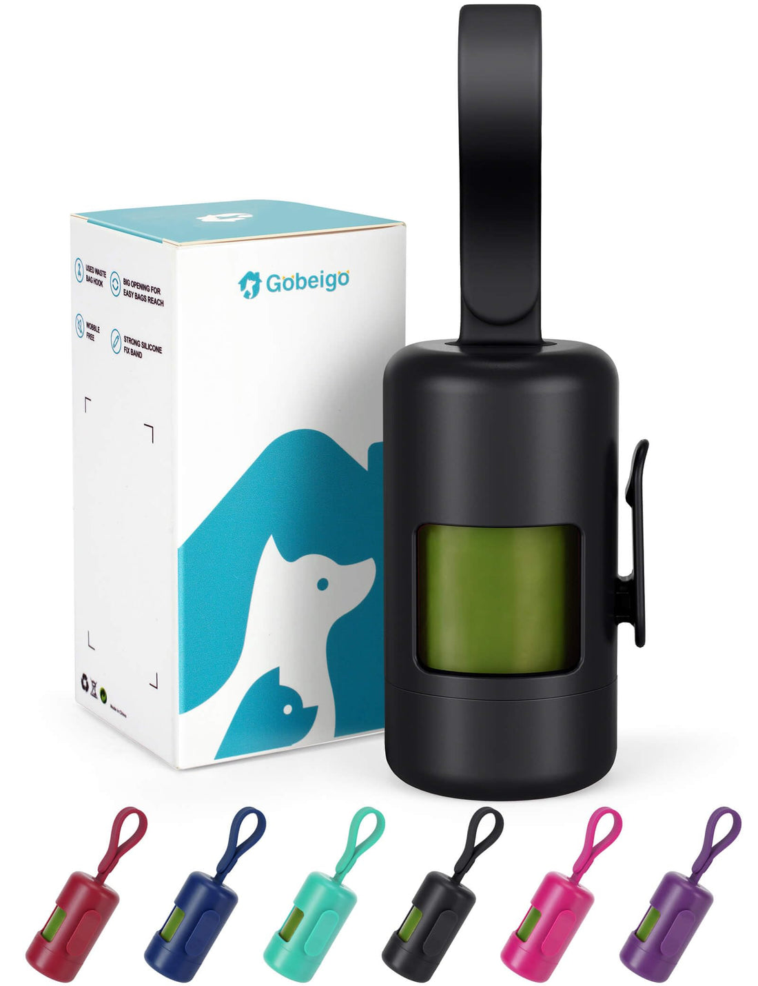 Gobeigo Dog Poop Bag Holder【Convenient Hook for Used Bags】【Silicone