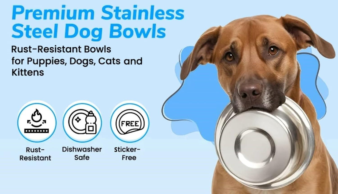 4 Pack - 6.75 Cup Stainless Steel Dog Bowls – Metal Dog Food Bowls