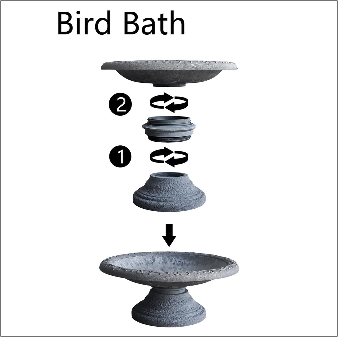 Fiber Clay Birdbath, Low-Profile Base, Dove Gray, 19" D x 7.5" H