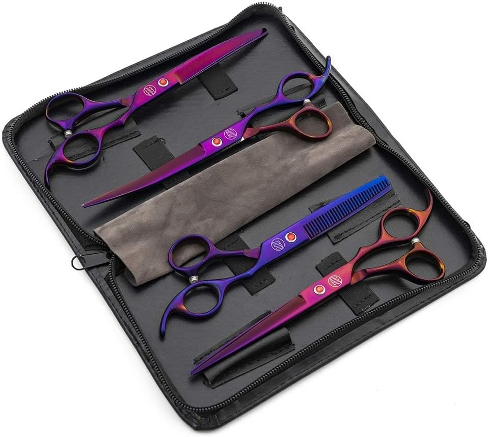 Moontay Professional 7.0" Dog Grooming Scissors Set, 4-pieces Straight