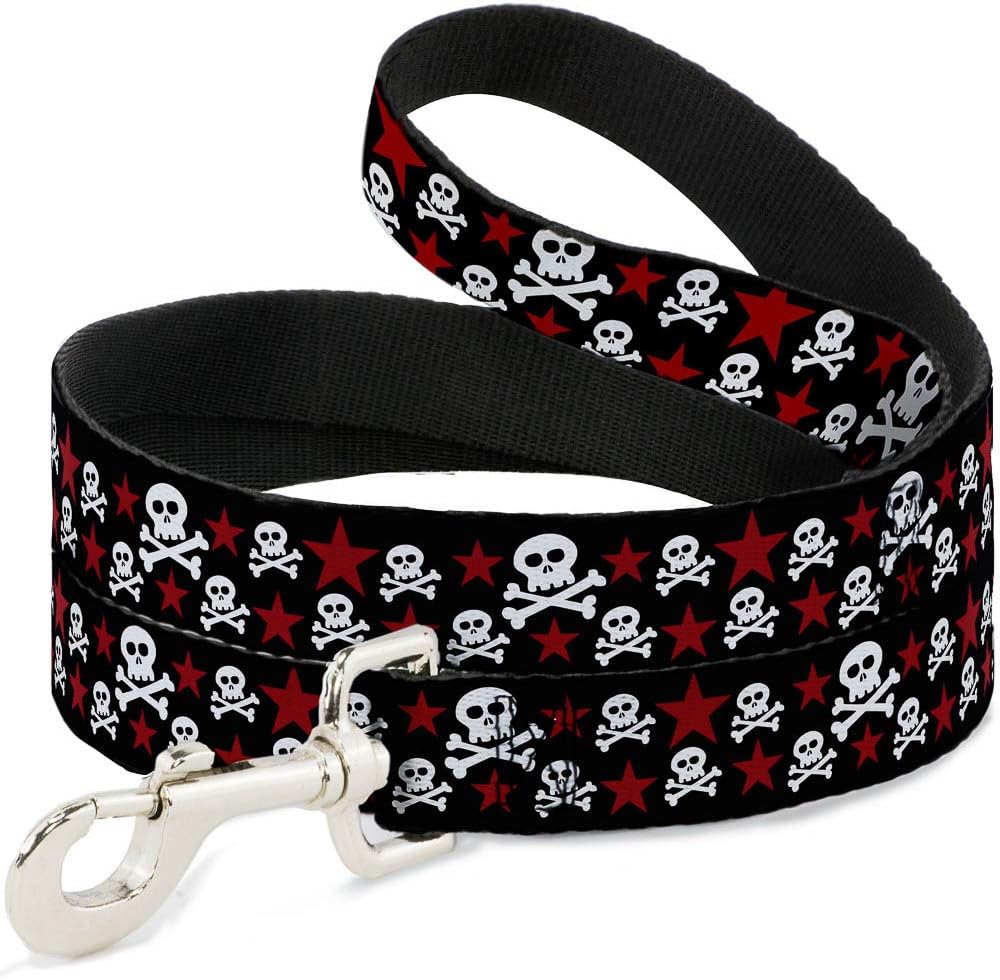 Buckle-Down Pet Leash - Skulls & Stars Black/White/Red - 4 Feet Long